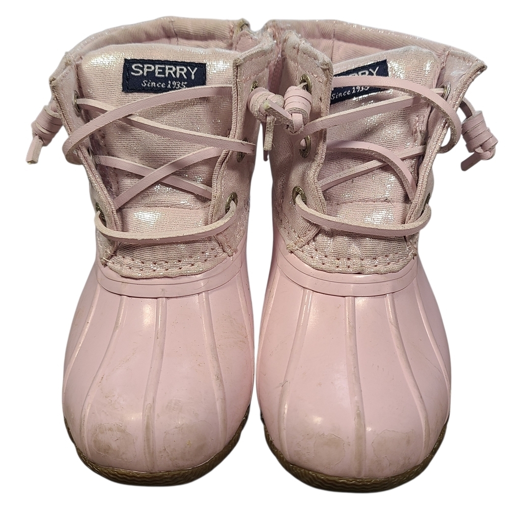 Sperry Kids Pink Glitter Duck Boots Size 8 Waterproof Rain Shoes - Picture 3 of 14